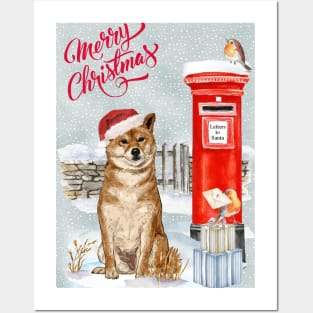 Shiba Inu Merry Christmas Santa Dog Holiday Greeting Posters and Art